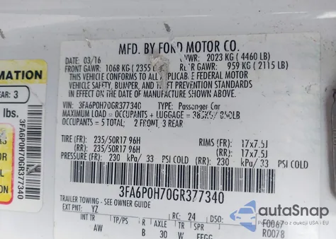 2016 Ford Fusion Se from USA, damaged, VIN 3FA6P0H70GR377340